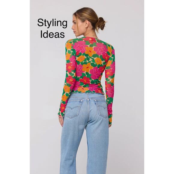 RESA Floral Tie Front Crop Top Long Sleeve Size XS - Picture 7 of 9